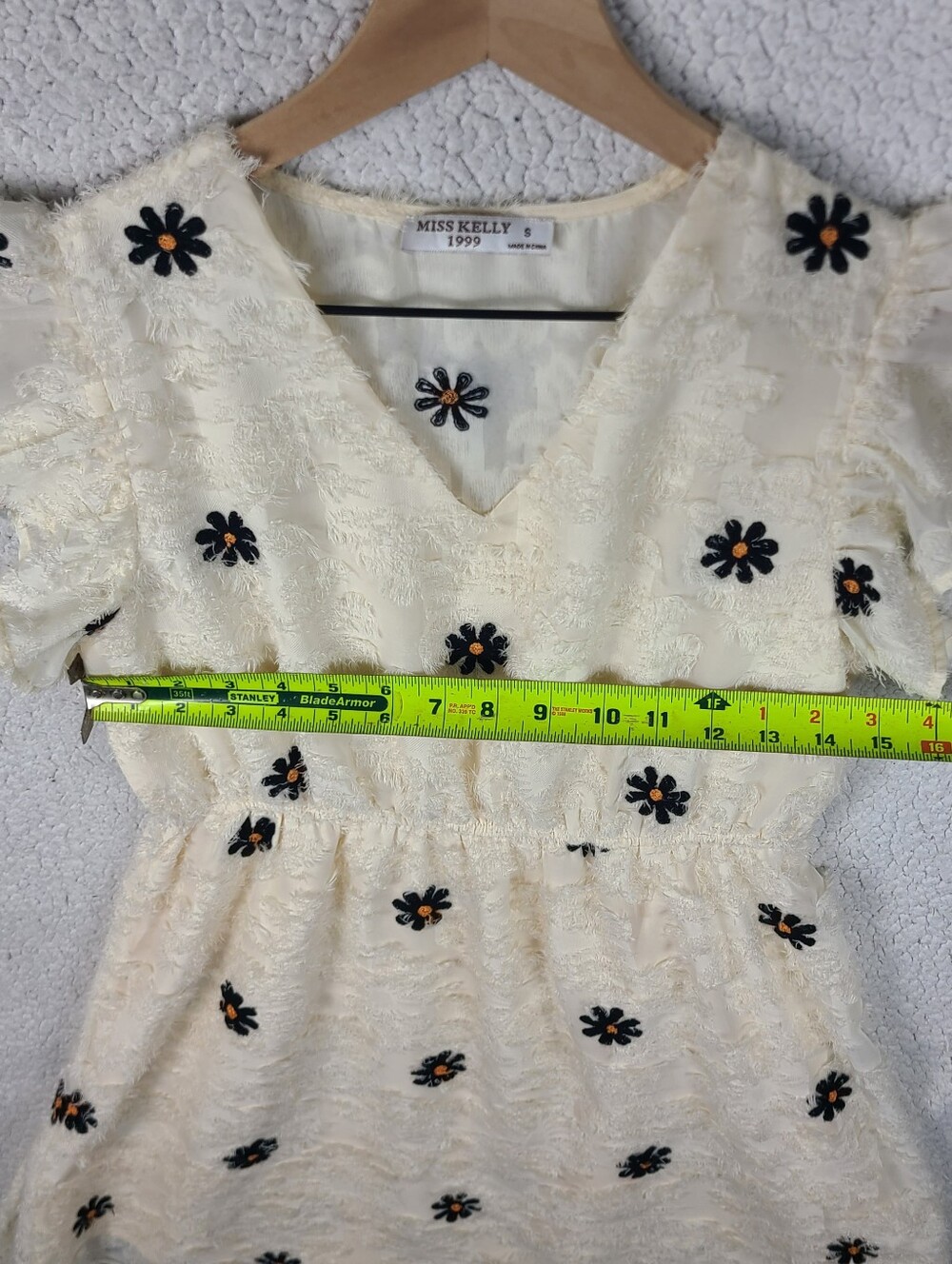 Miss Kelly 1999 Floral Embroidered Daisy Mini Dress‎ S Flutter Sleeve - Picture 4 of 8